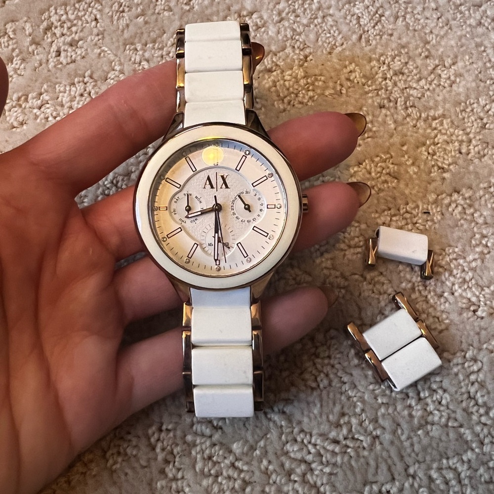 Armani Exchange White and Silver Watch